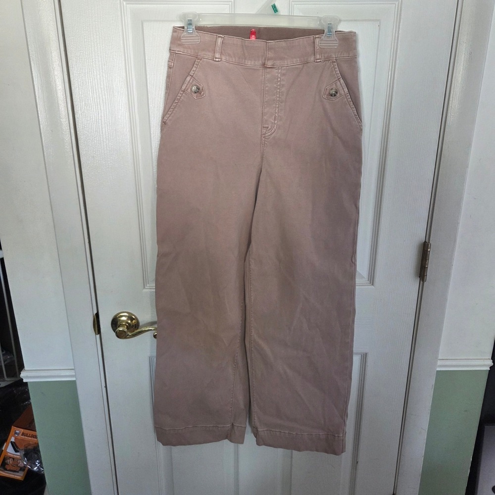 Spanx Medium Womens Stretch Twill Wide Leg Cropped Pants Mauve Pink Travel FLAW